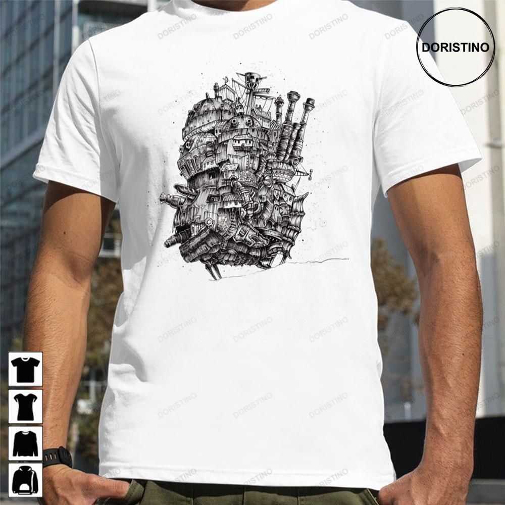 Black White Art Howls Moving Castle Awesome Shirts